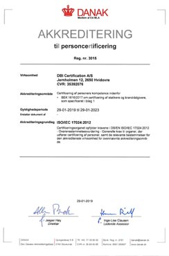 Danaks akkreditering af DBI Cetification for at certificere brandrådgiver