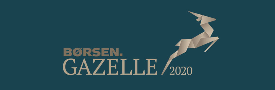 Børsen Gazelle 2020-mærke på mørkegrøn baggrund.