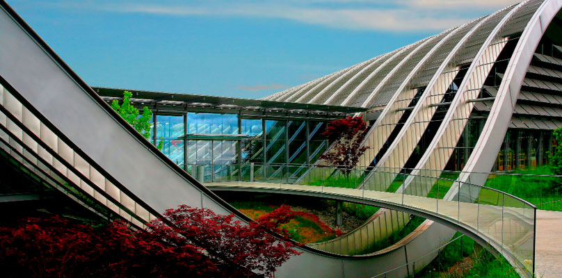Architectural construction representing national product certification of building materials.